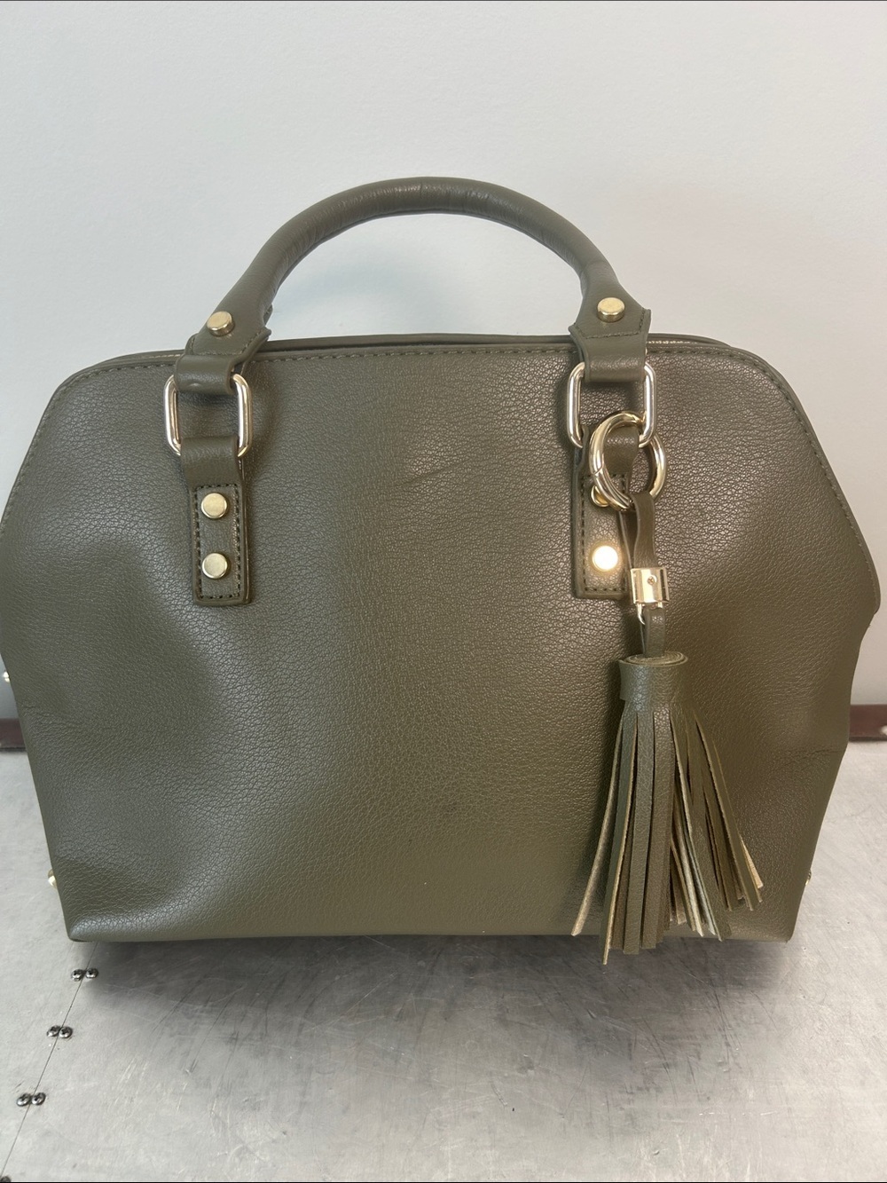 Charming Charlie Olive Satchel with Tassel and Gold Hardware